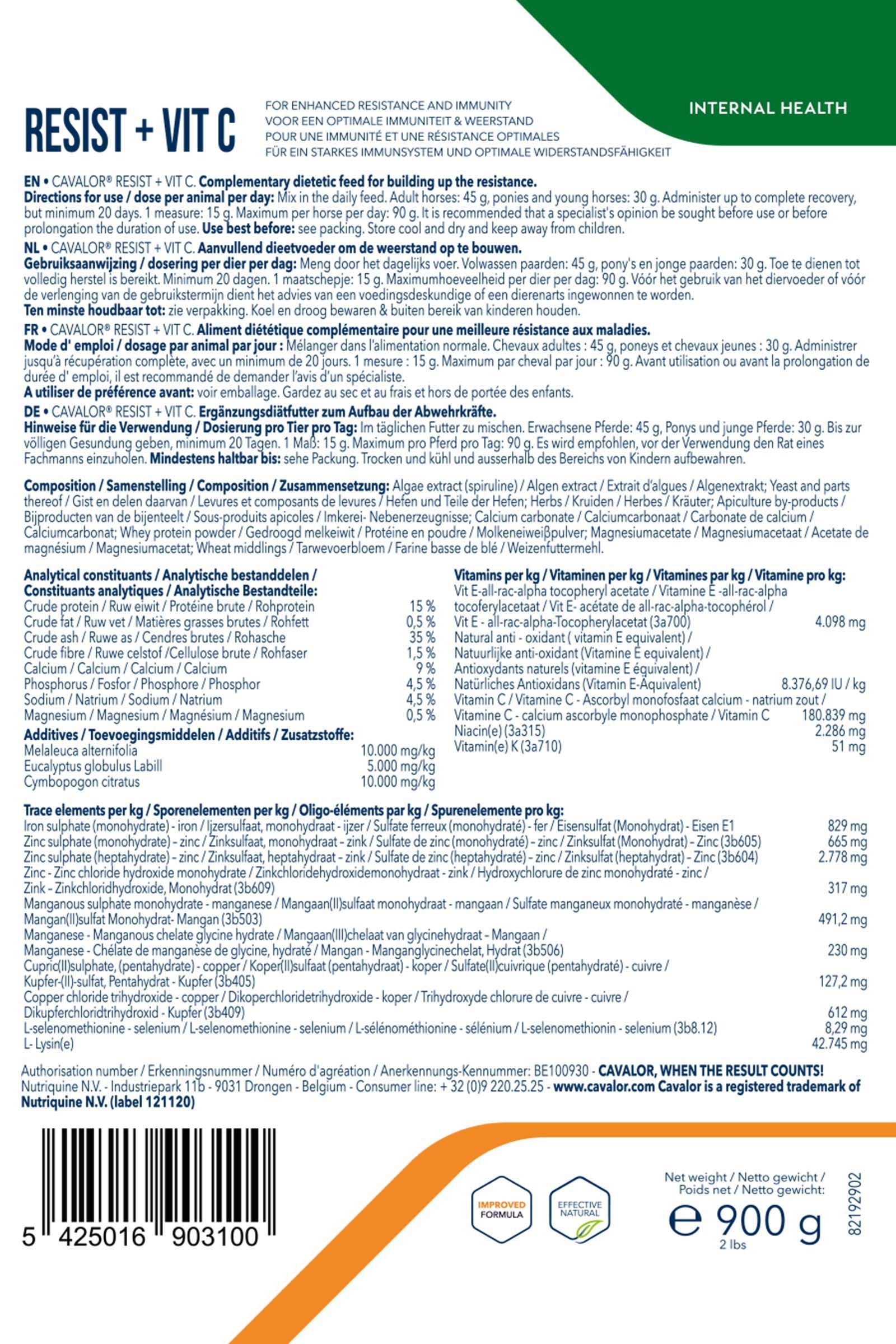 Cavalor Resist + Vit C, Immunsystem, 900g