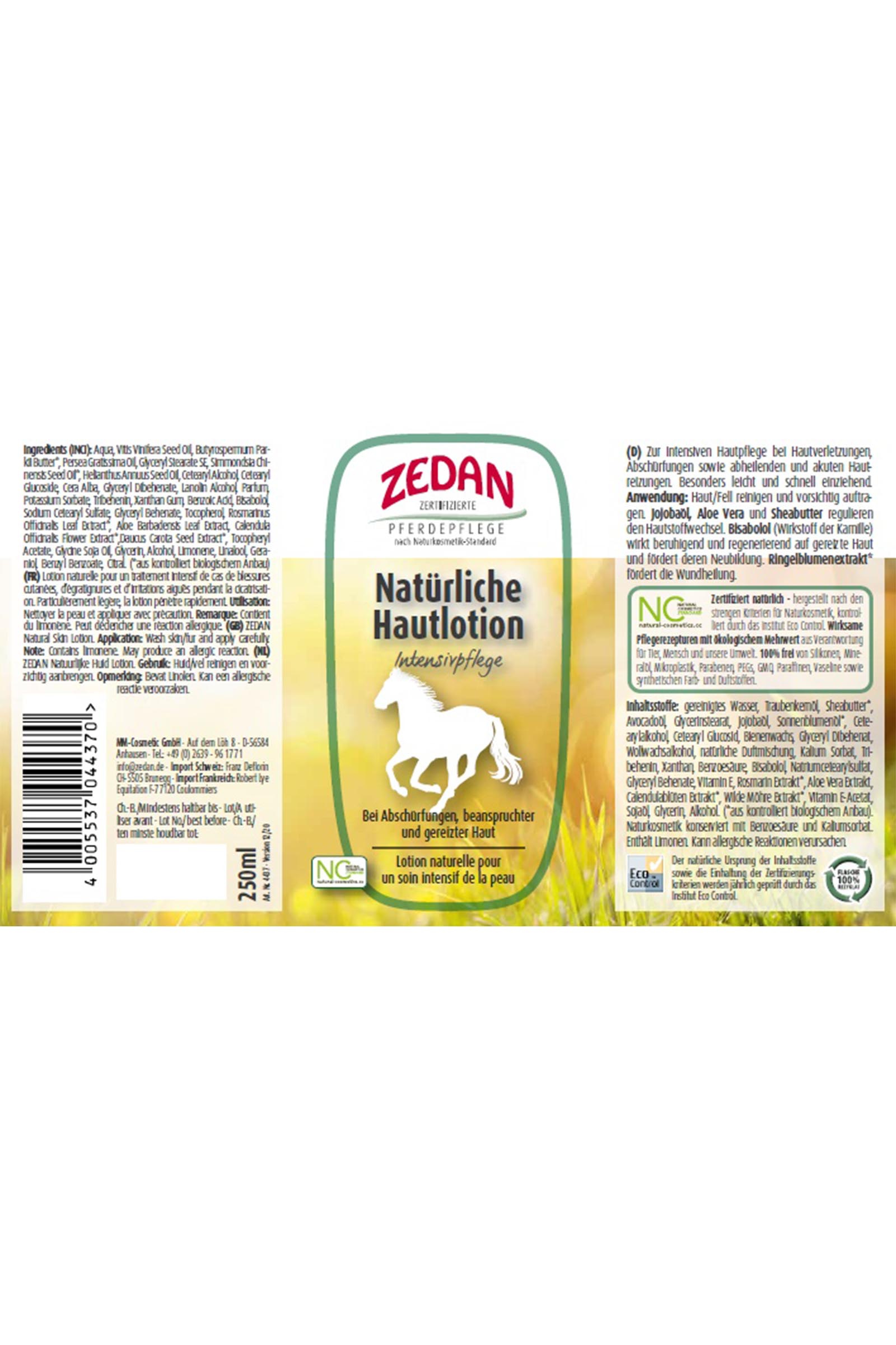 Zedan Nat&uuml;rliche Hautlotion Intensivpflege, 250ml