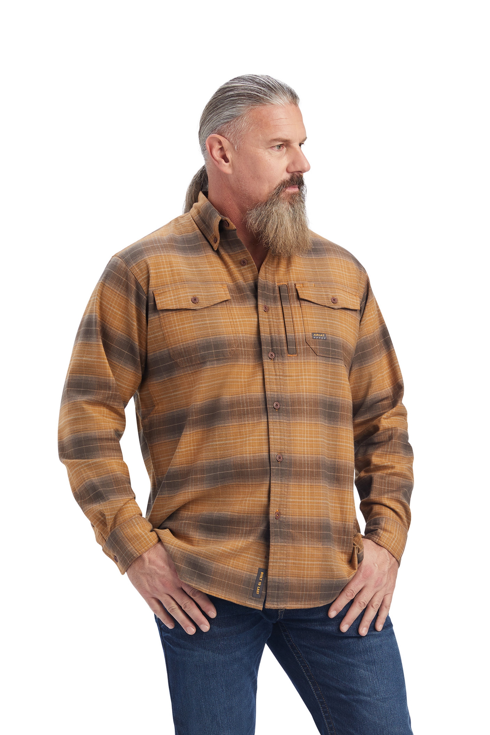 Safari Light brown Ariat Rebar Flannel DuraStretch Herren Arbeitshemd