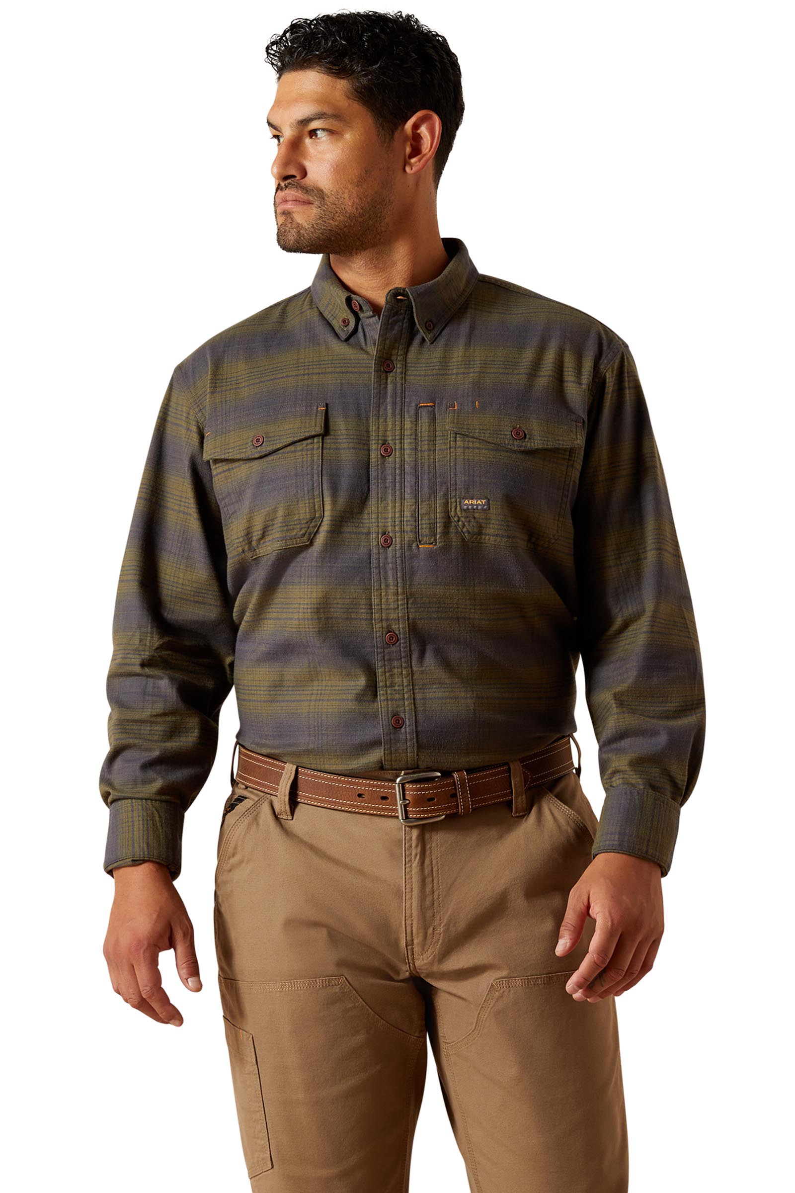 Burnt Olive Ariat Rebar Flannel DuraStretch Herren Arbeitshemd