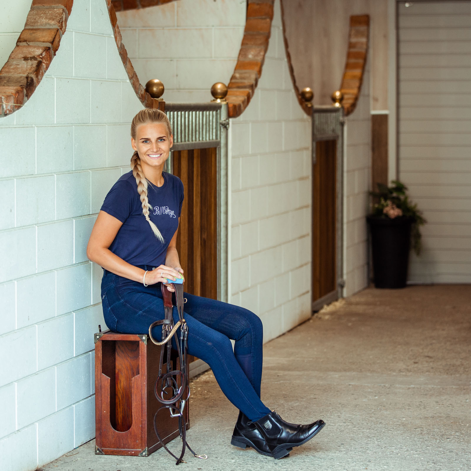 B Vertigo Elle Damen Reithose mit Vollbesatz  in Jeansoptik mit Silikon Grip