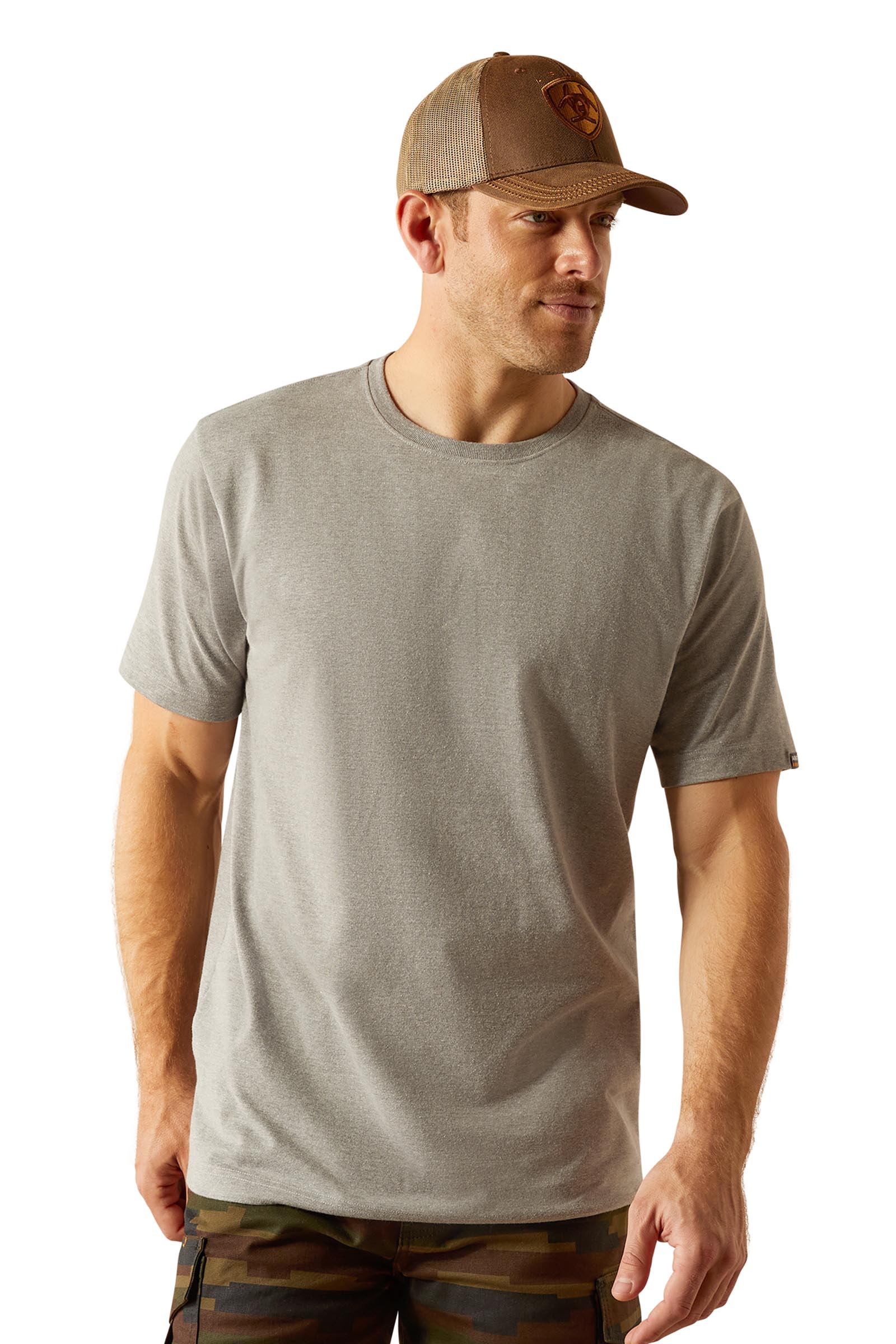 Grey Heather Ariat Rebar Cotton Strong Standard Herren T-Shirt