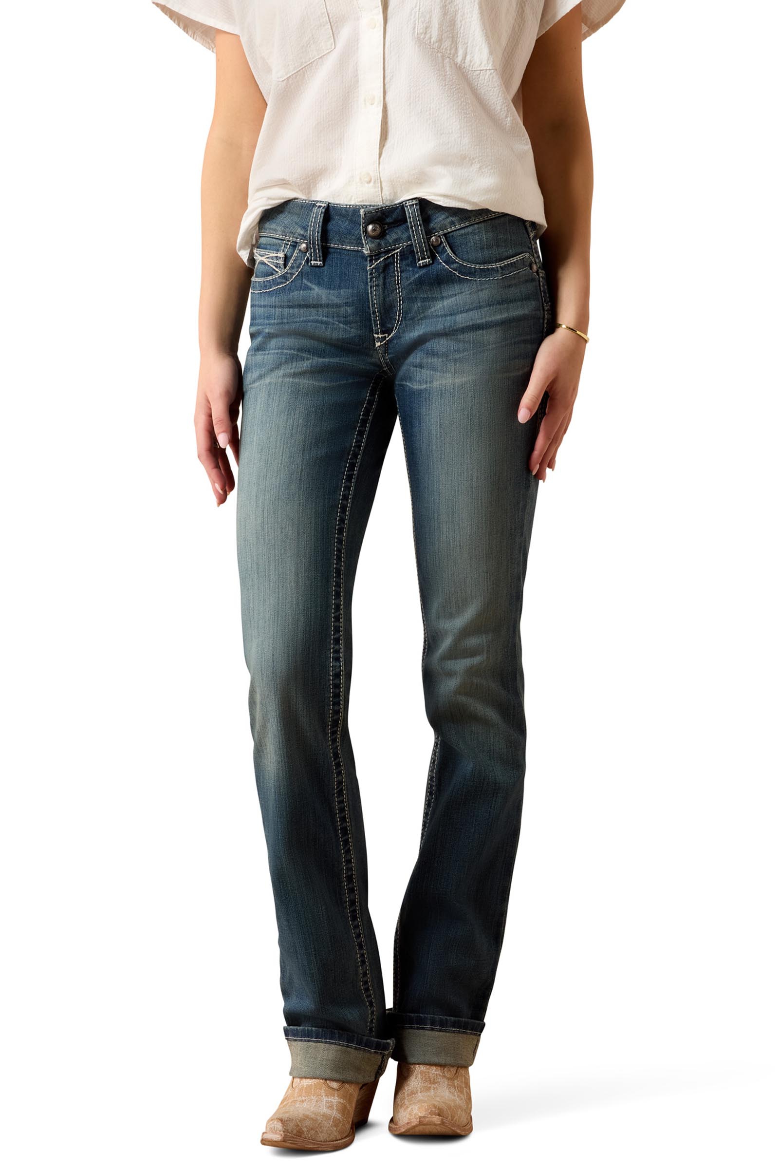 Ariat R.E.A.L. Mid Rise Stretch Icon Stackable Damen Jeans mit geradem Bein