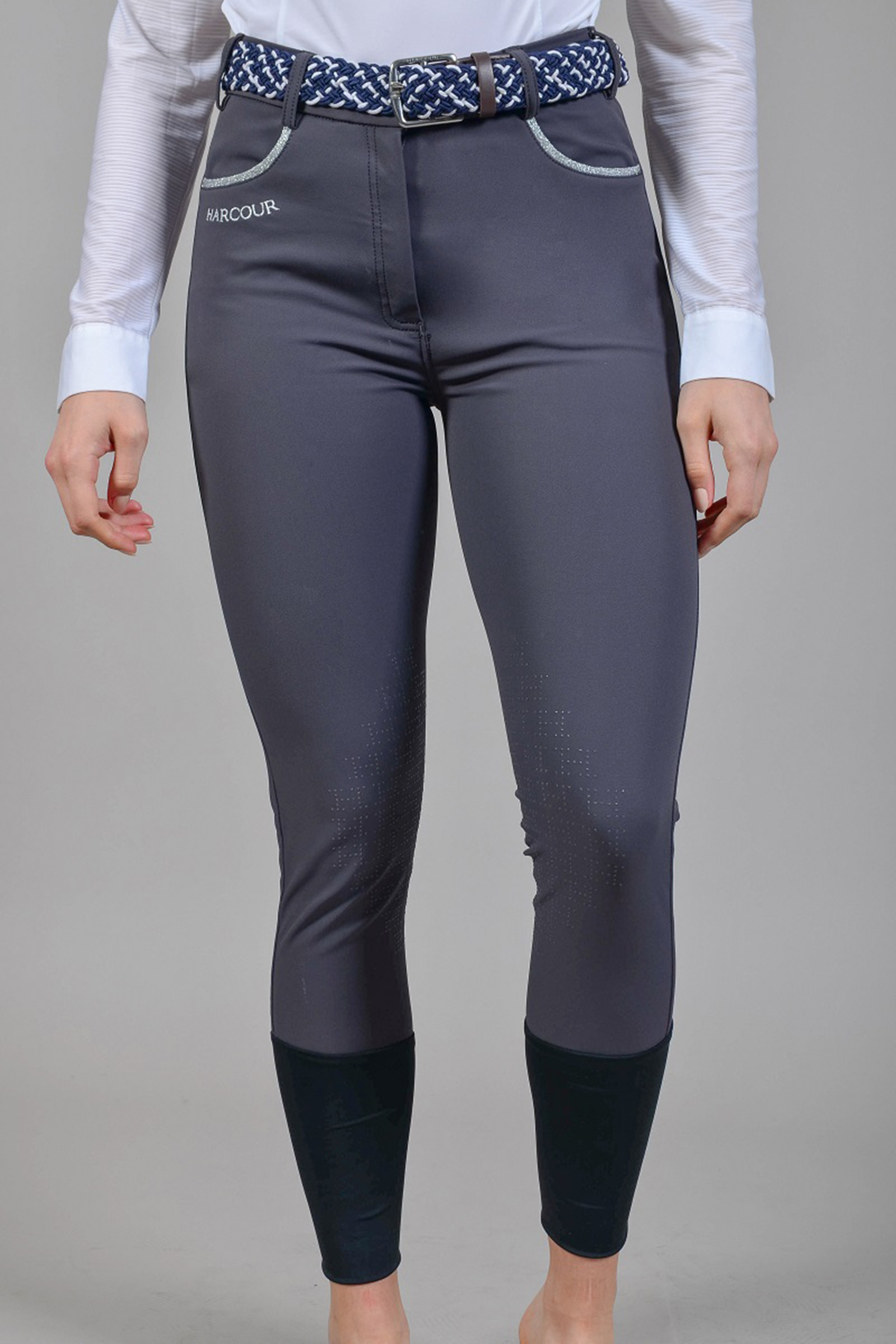 Dark Grey Harcour Jaltika Reithose mit Kniebesatz für Damen mit Fix Grip