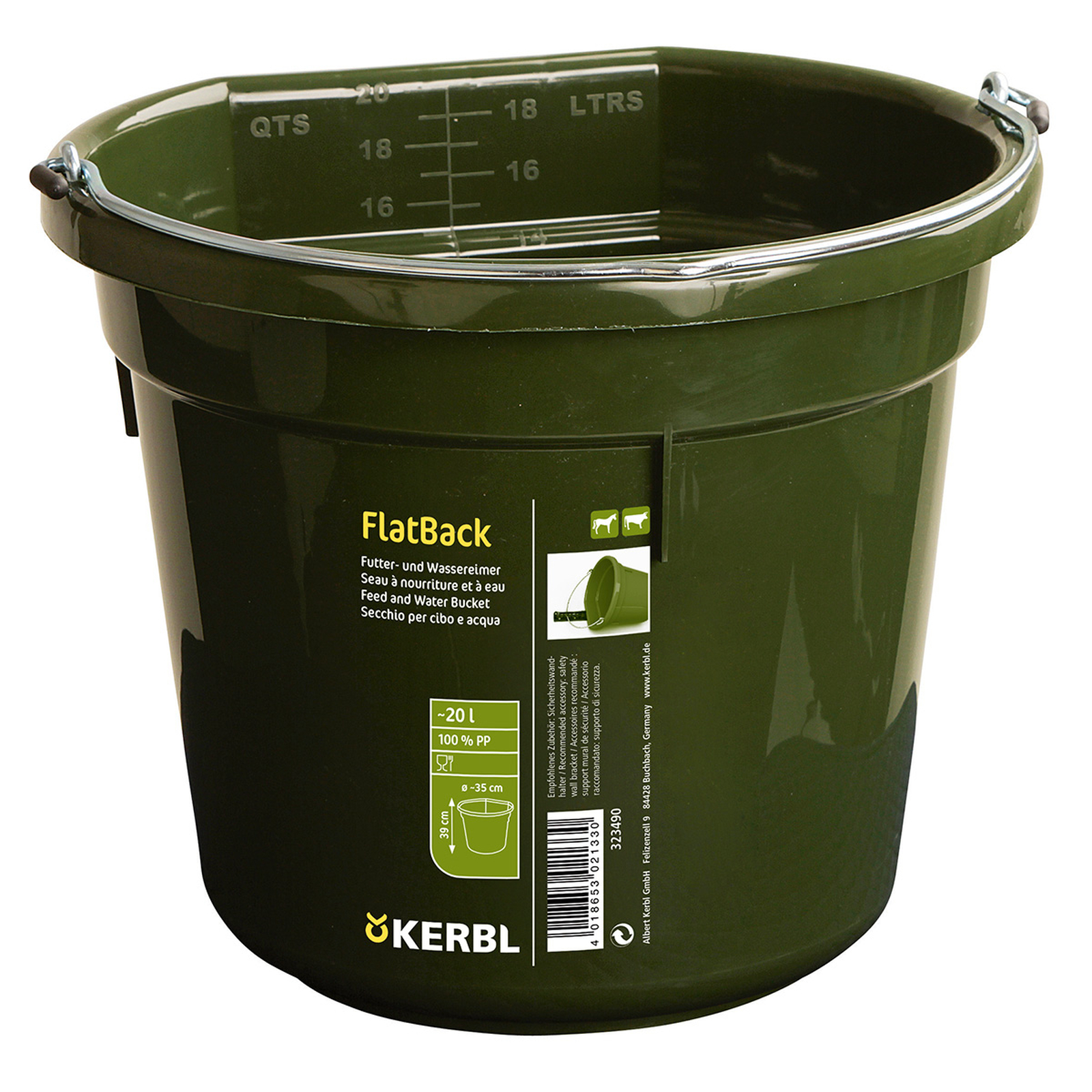 Kerbl Futter- und Wassereimer FlatBack,  ca. 20L
