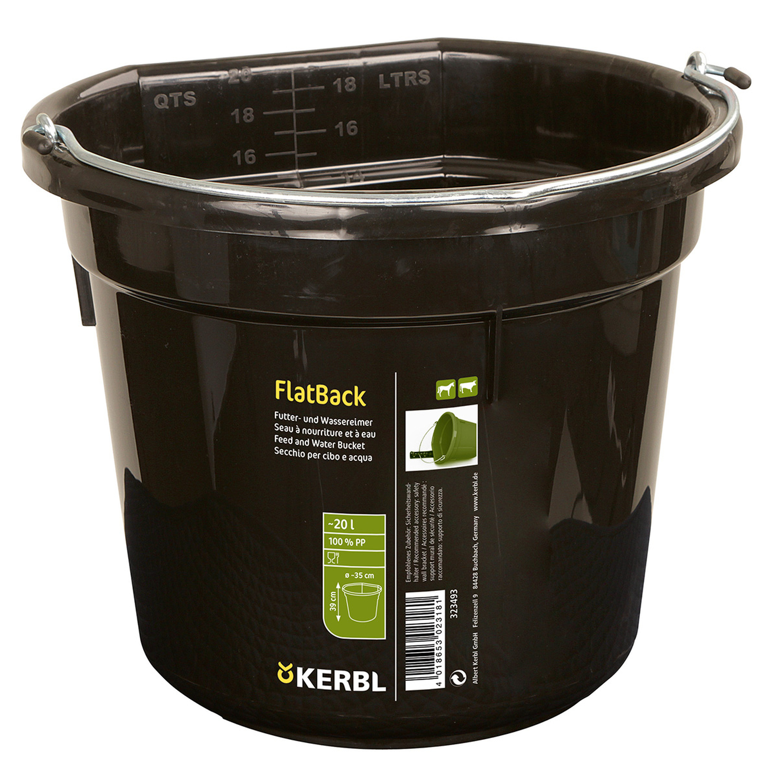 Black Kerbl Futter- und Wassereimer FlatBack,  ca. 20L