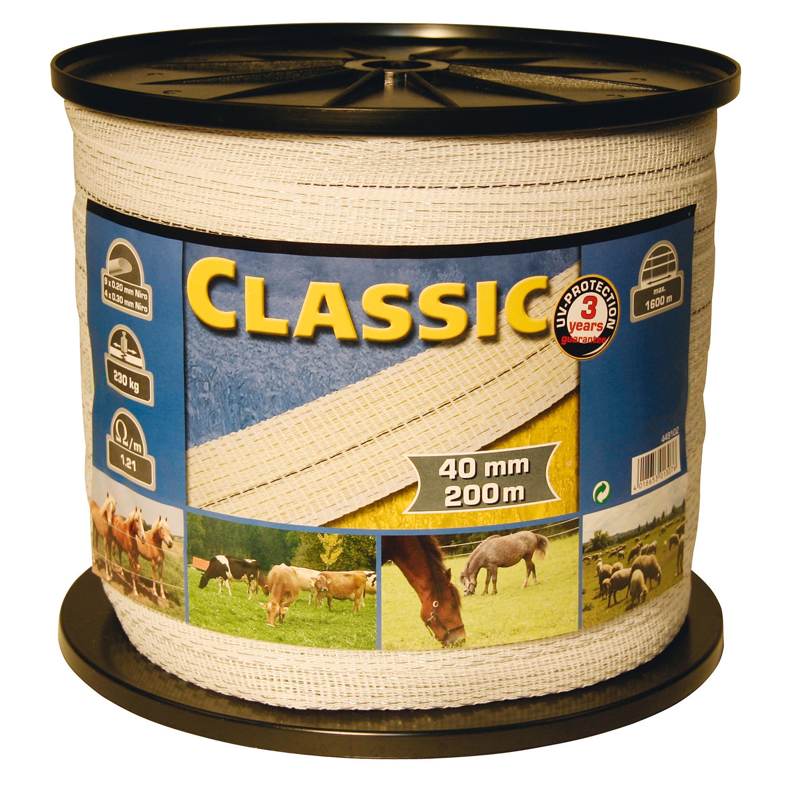 Farm Patrol Classic Weidezaunband, 40mm weiß, 9x0,20+4x0,30Niro, 200m