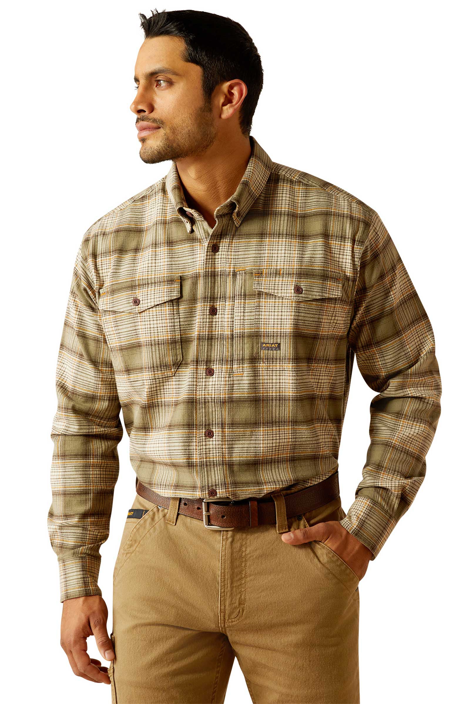 Deep Lichen Ariat Rebar Flannel DuraStretch Herren Arbeitshemd